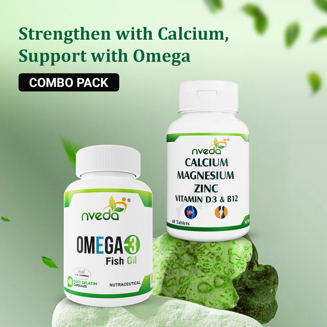 Nveda Combo Pack of Omega 3 Fish - 60 Soft Gels & Calcium Complex - 60 Tablets