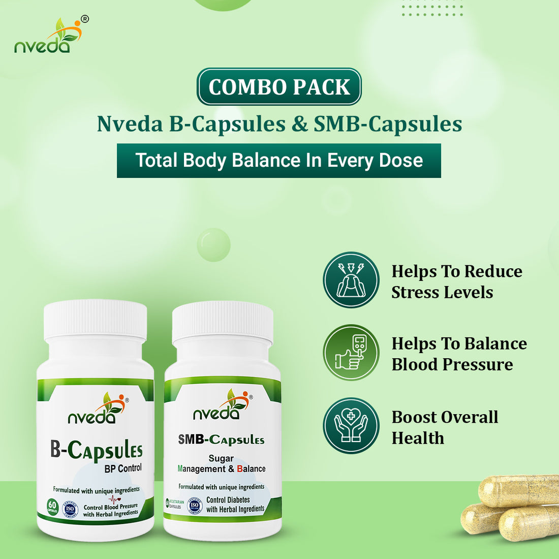Nveda B-Capsules for BP Control  & SMB for Sugar Control - Combo Pack