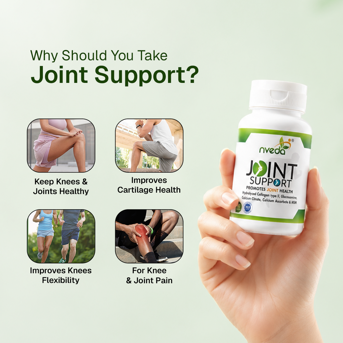 Nveda Joint Support tablets with Collagen Type II Glucosamine HCl and MSM for joint comfort and mobility support