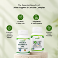 Two white supplement bottles from nveda displayed on a stone pedestal against a soft green background. The bottles are labeled 'Calcium Magnesium Zinc' and 'Joint Support'.