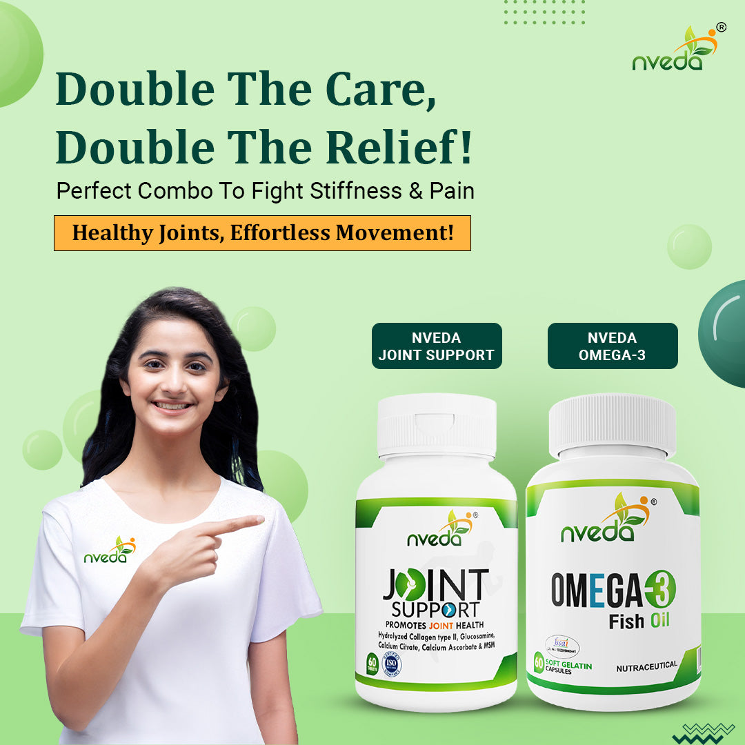 Nveda Combo Pack of Omega 3 Fish Oil - 60 Soft Gels & Joint Support for Keeping Joints Healthy for Men & Women - 60 Tablets