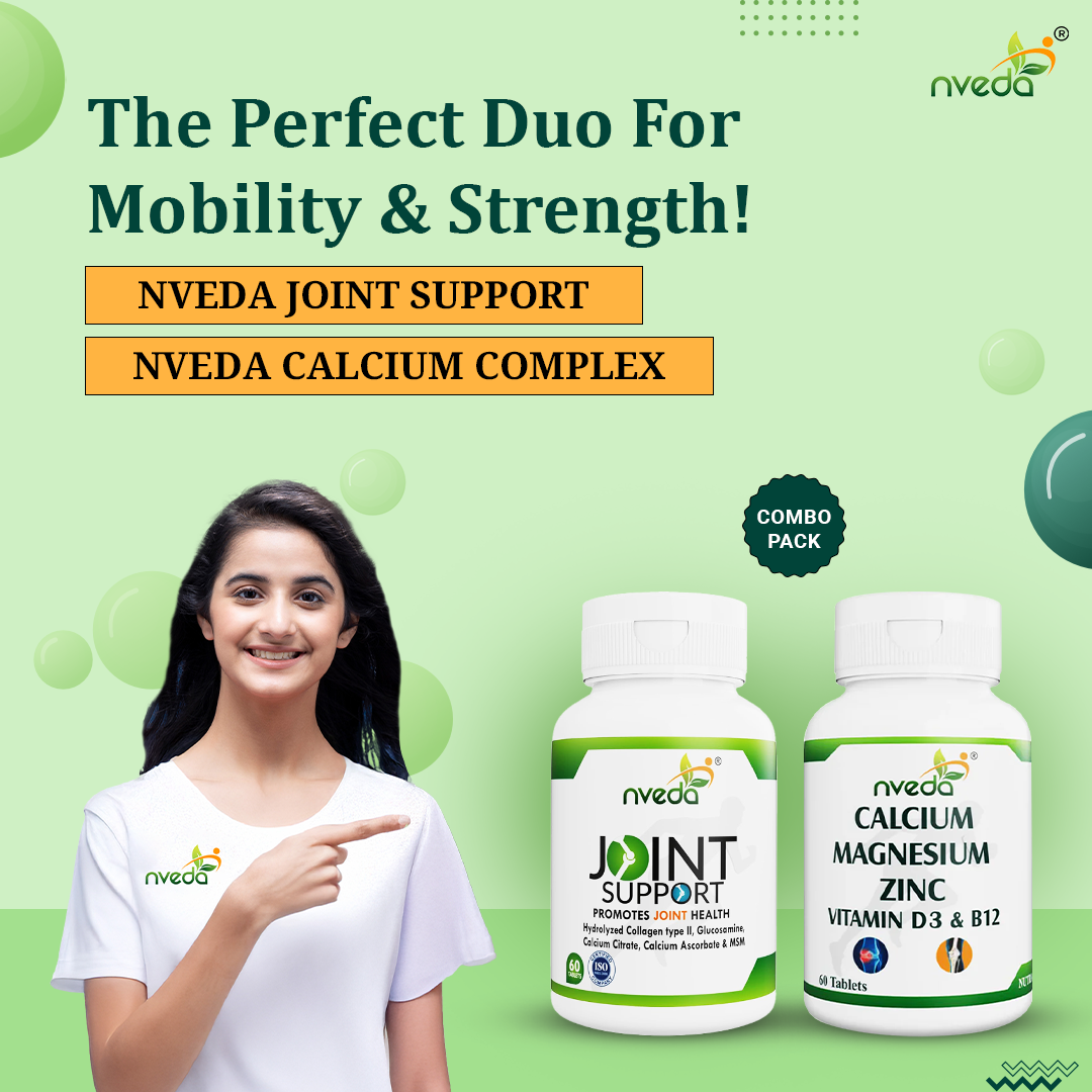 Nveda Combo Pack of Joint Support - 60 tablets & Nveda Calcium, Magnesium, Zinc, Vit D3, K2 and B12 Tablets - 60 Tablets