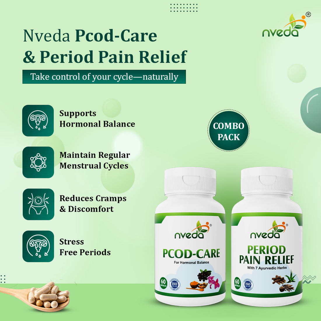 Nveda Combo Pack of PCOD care and Period Pain Relief