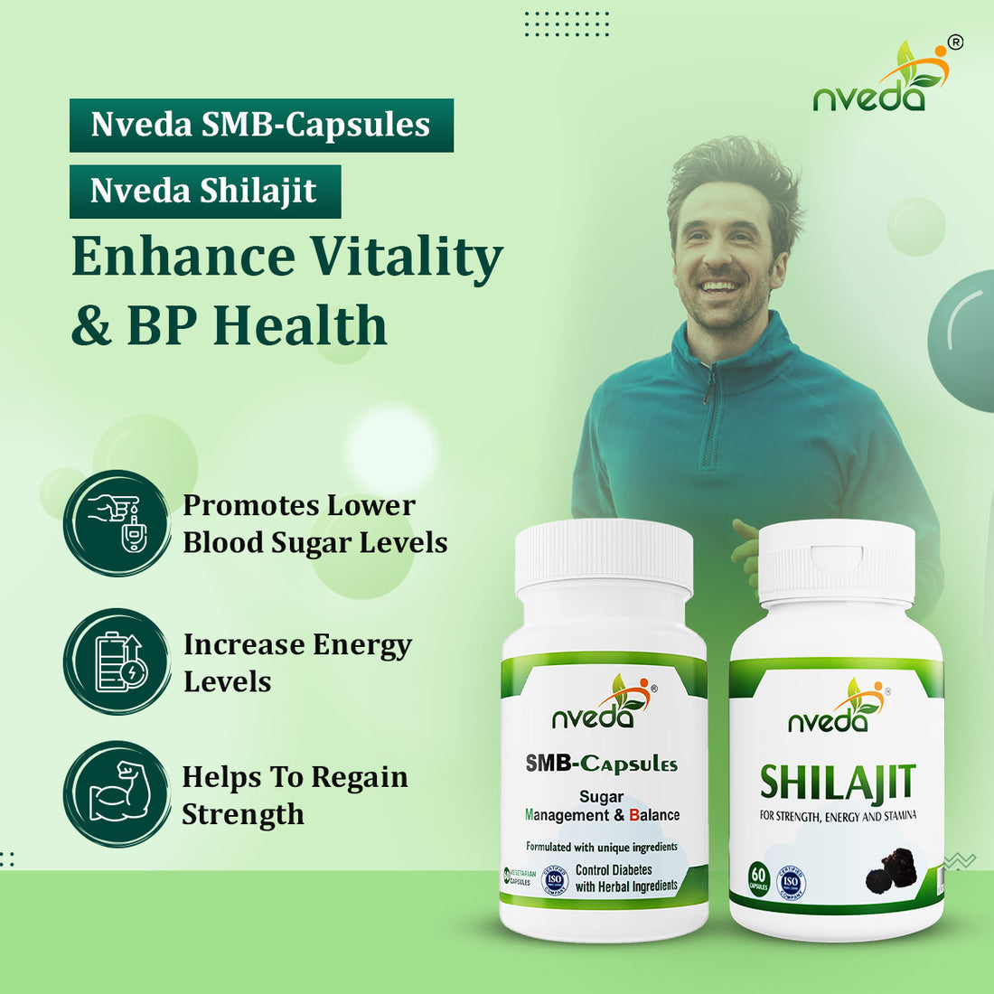 Nveda SMB Capsules for Sugar Management and Shilajit - Combo Pack