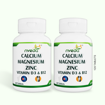 Nveda Calcium, Magnesium, Zinc, Vit D3 & Vit B 12 - Pack of 2 - 120 Tablets