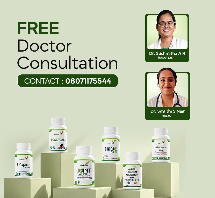 Promotional banner for 'FREE Doctor Consultation' featuring two doctors' photos and a row of several Piyera supplement bottles displayed on geometric pedestals against a pale green background.1621243260e1af0c20-2