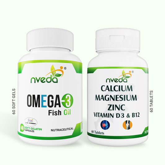 Nveda Omega 3 Fish Oil and Calcium ,Magnesium, Zinc, Vid D & B12 Combo