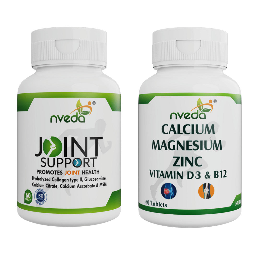 Nveda Combo Pack of Joint Support 60 tablets & Calcium , Magnesium, Zinc, Vit D & B12 for Men & Women 60 Tablets