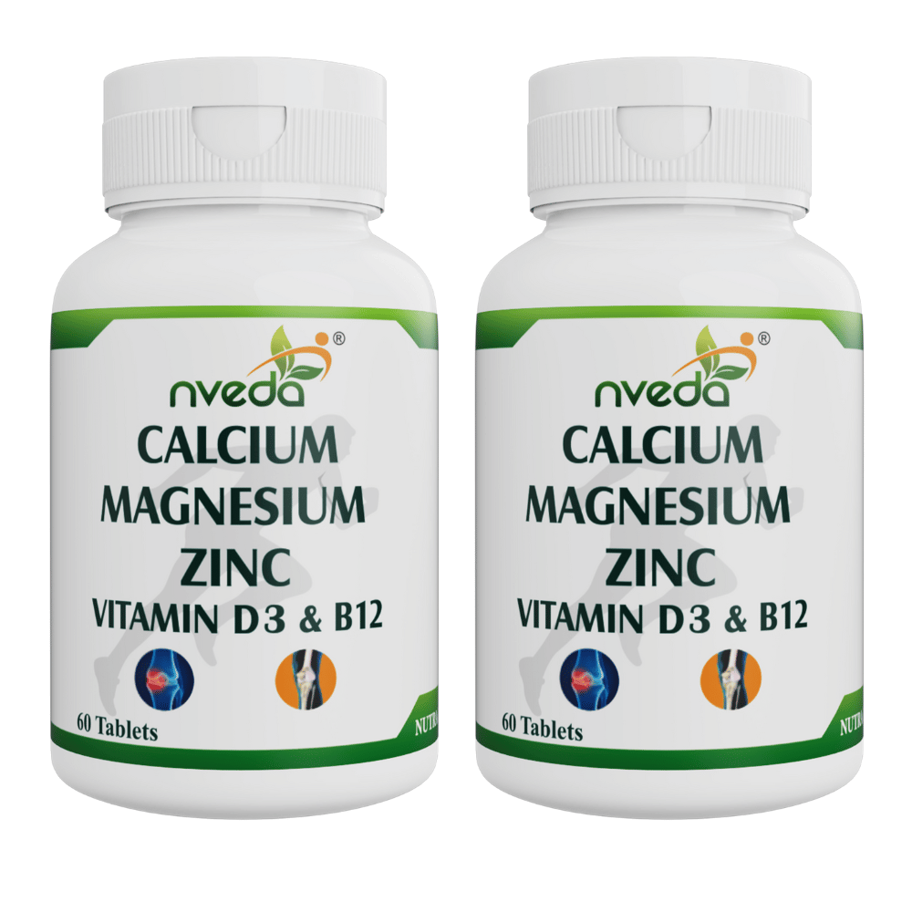 Nveda Calcium, Magnesium, Zinc, Vit D3 & Vit B 12 Tablets Pack of 2 | 120 Tablets